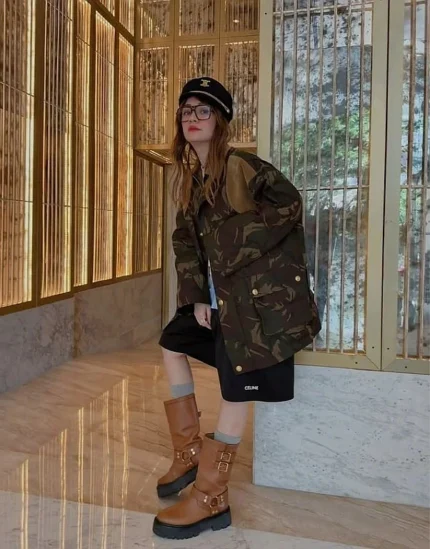 Espresso Suede Military Jacket with Gold Buttons